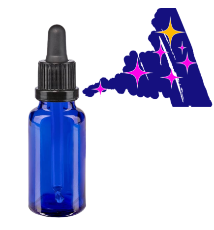 Flacon en verre bleu avec pipette: personnalisable.